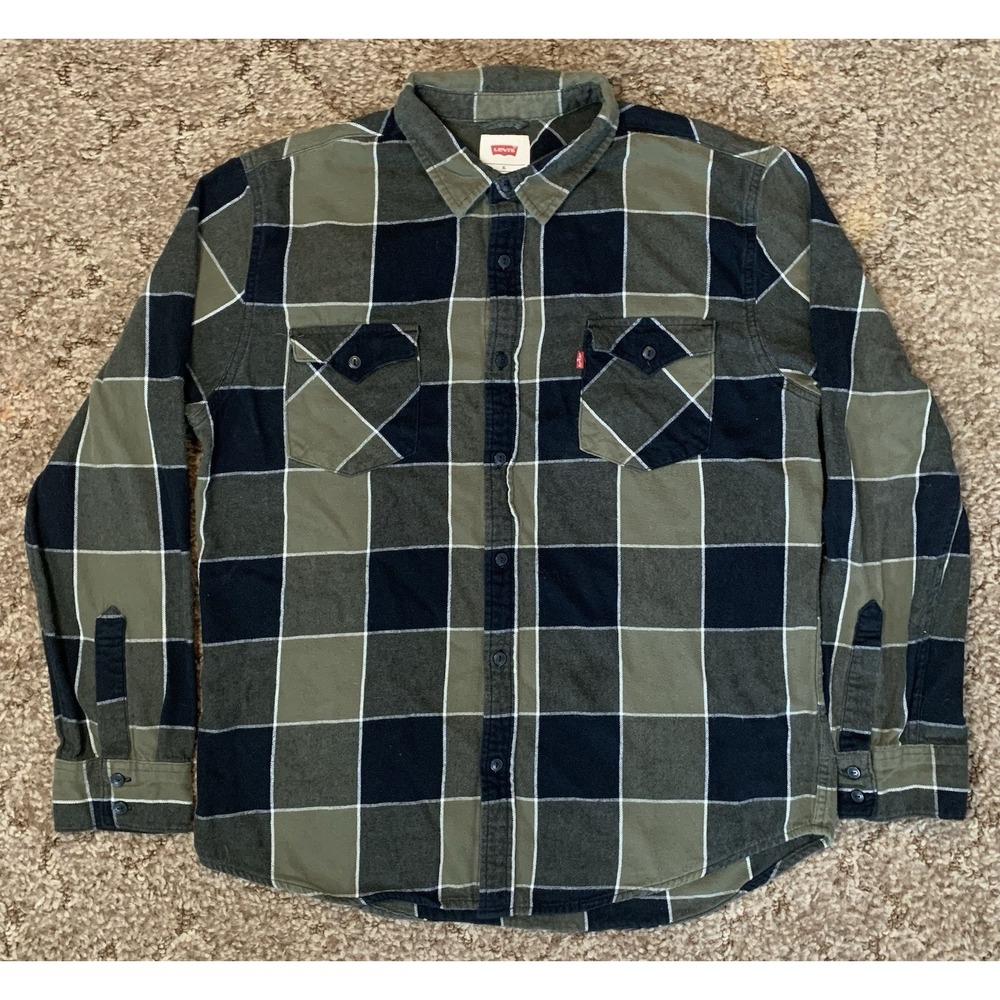 Levi's Men's Green and Black Plaid Shirt